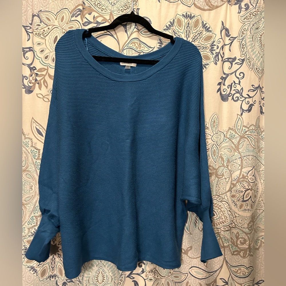 Cupio Blue 3/4 Sleeve Boxy Sweatshirt